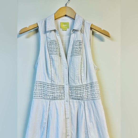 Maeve Anthropologie Ivory White Crochet Eyelet Sleeveless Shirt Dress Size 2 - Picture 3 of 9